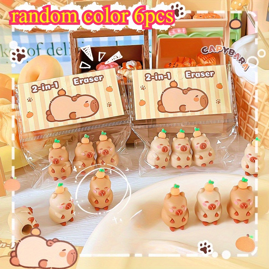 Random 6pcs Capybara Mini Erasers