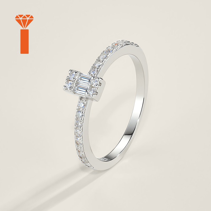 Women's 925 Moissanite Stacked Ring, Exquisite Half-Set Design