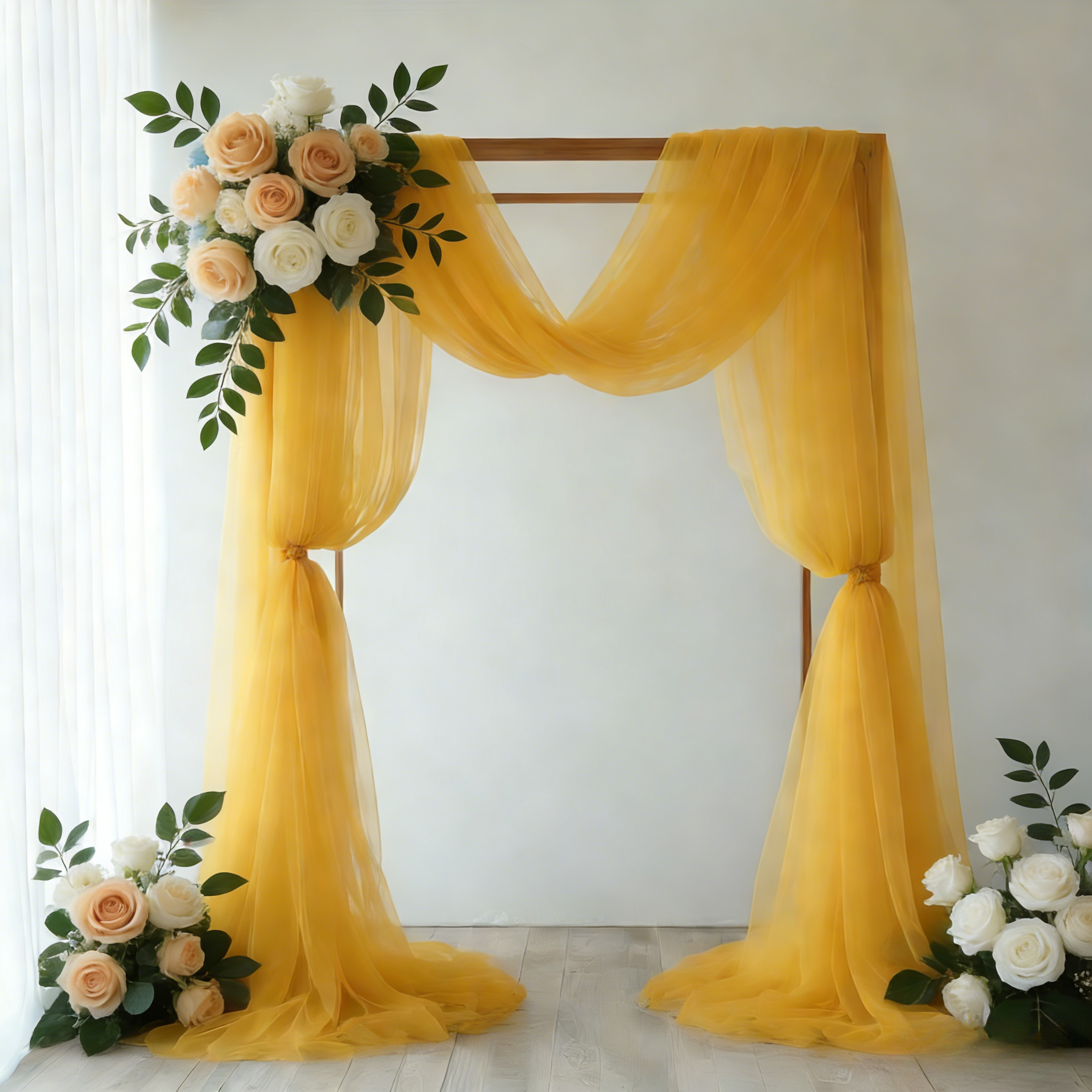 TEMU 4pcs, Valentine's Day Love-themed Yellow Mesh Handmade Fabric, Suitable For The Romantic Atmosphere Of , Soft And Mesh Fabric Is Skin-friendly