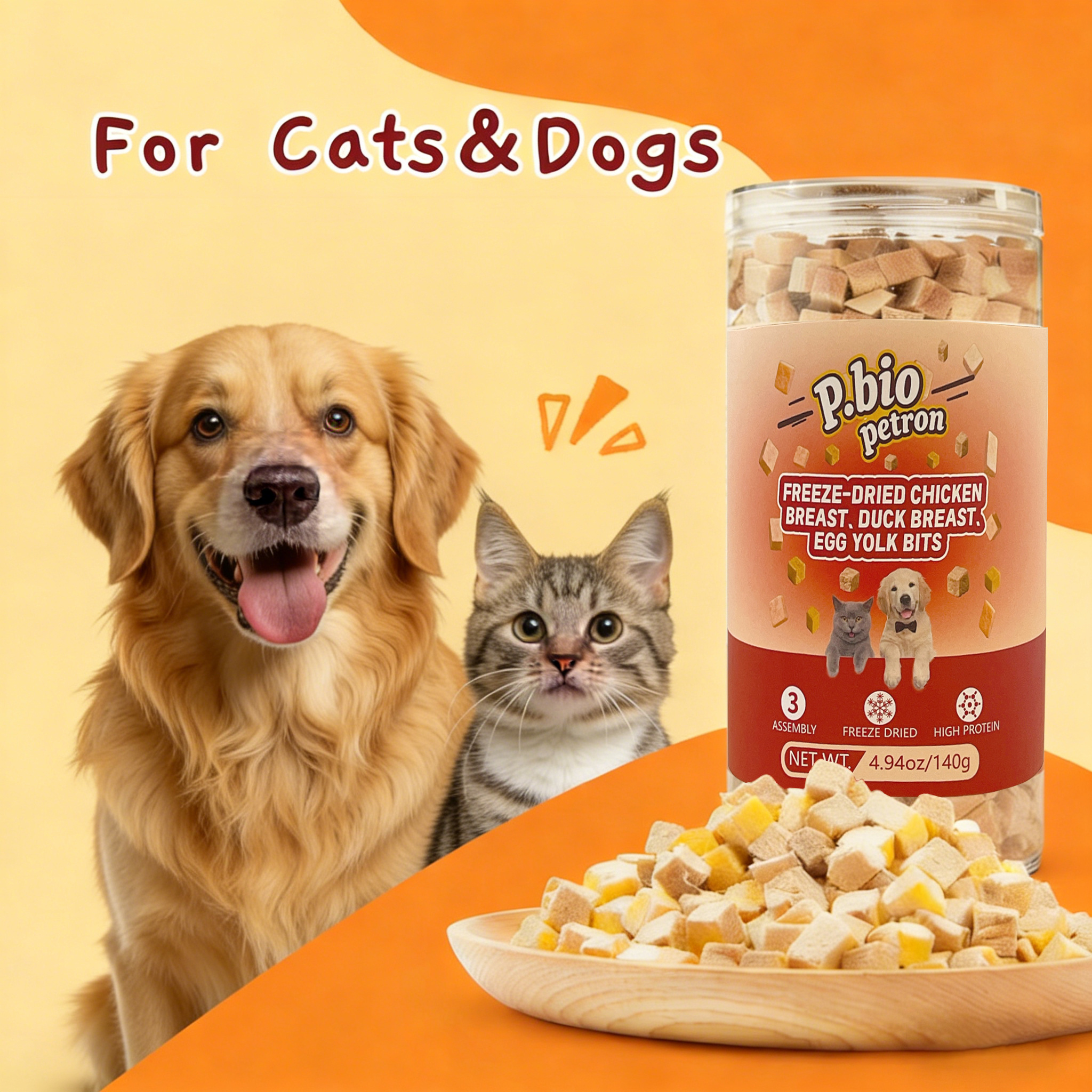 TEMU P.biopetron Freeze-dried Cat Treats, 4.94oz. Chicken, Duck, And Egg Yolk Formula. Ideal For Cat And Dog Training Rewards And Food Toppings.