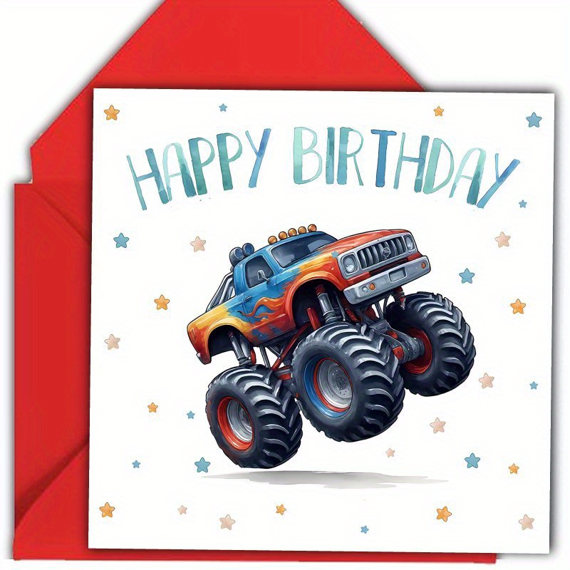 TEMU Fun Monster Truck Birthday Card, An Ideal Gift For Any Occasion Like Birthdays, For , , Grandsons, Nephews, Or Brothers. Envelope Random