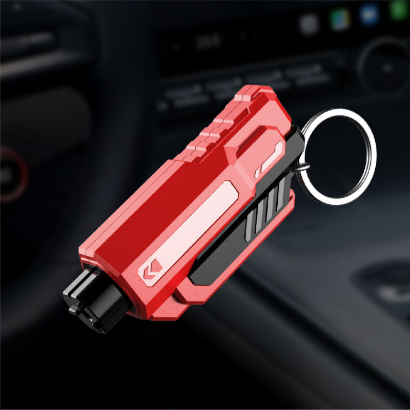 E-shop 1 Stück 2-in-1 Sicherheitsgurt- Notfall-Schlüsselanhänger – Auto-Fluchtwerkzeug mit Metall-Sicherheitshammer, Mini-Feuerhammer, Lebenshammer