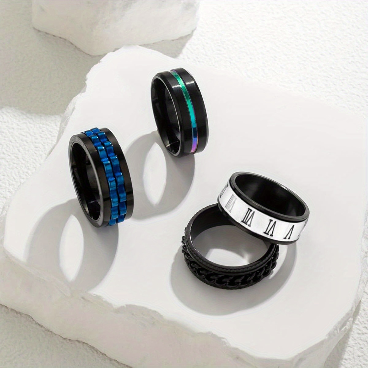   12pcs stainless   rings for men women cool fidget spinning chain ring anxiety relief fashion simple wedding engagement ring set Product details 4