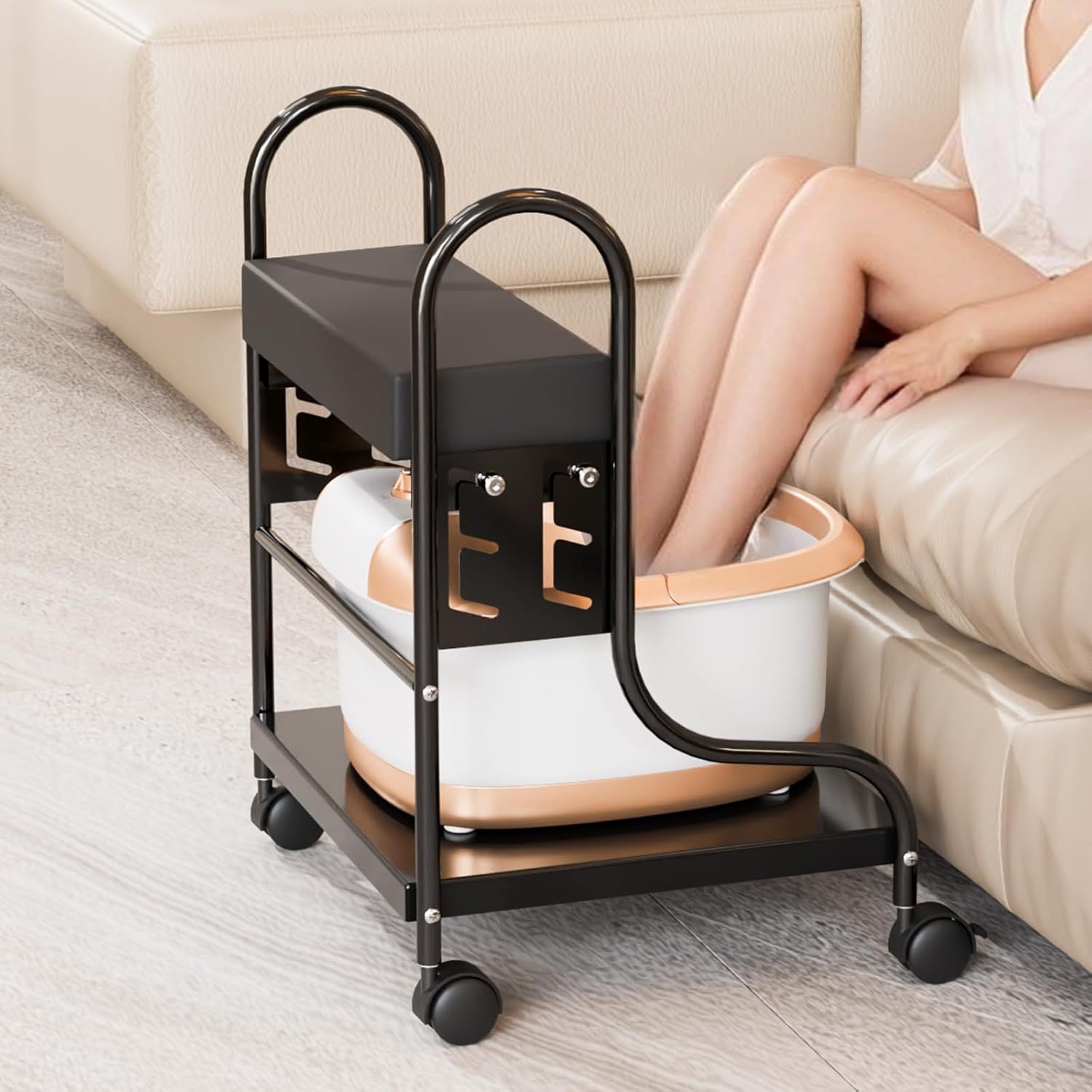 TEMU Chariot de pédicure pour bain de pieds | Chariot de salon pour des ongles avec 3 coussins à hauteur réglable, portable pour des pieds et massage