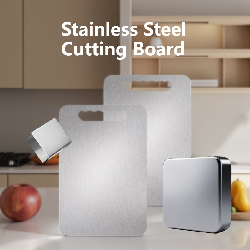 3 шт. прочная разделочная доска из нержавеющей стали пищевого класса,   и портативная   доска для нарезки,   подходит для кемпинга, использования на открытом воздухе, домашних кухонь и ресторанов. отлично подходит для нарезки фруктов и овощей, а также как инструмент для барбекю Детали 0