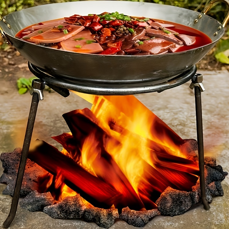 TEMU 1 Set Heavy-duty Outdoor Fire Pit Stand & Portable Tripod With Detachable Cooking Rack - Rust-resistant Powder Coated Suitable For Dutch Oven,