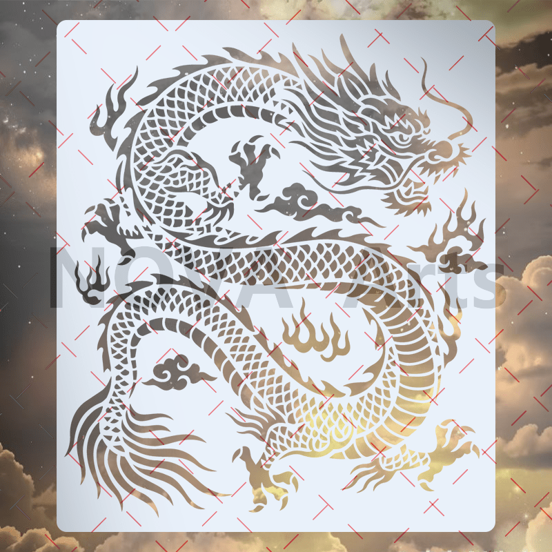 TEMU 1pc Large Chinese Dragon Stencil Suitable For Spray Painting & Drawing - Reusable Pet Large Mythical Creature Template With Traditional Dragon