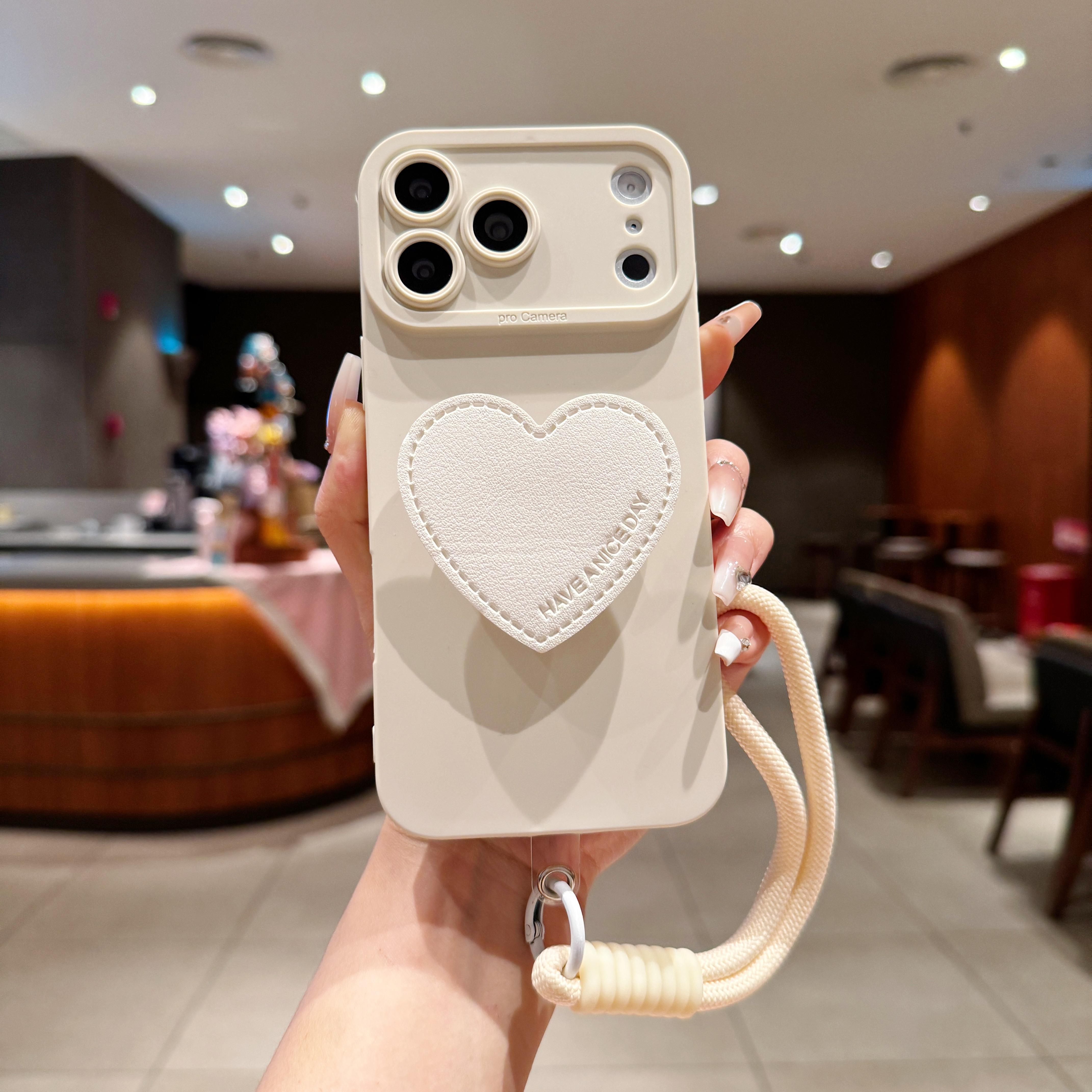 TEMU Phone Case: A Simple And Stylish Heart-shaped Stand Phone Case With A Lanyard, Suitable For Various Phone Models Including 11, 12, 13, 14, 15,