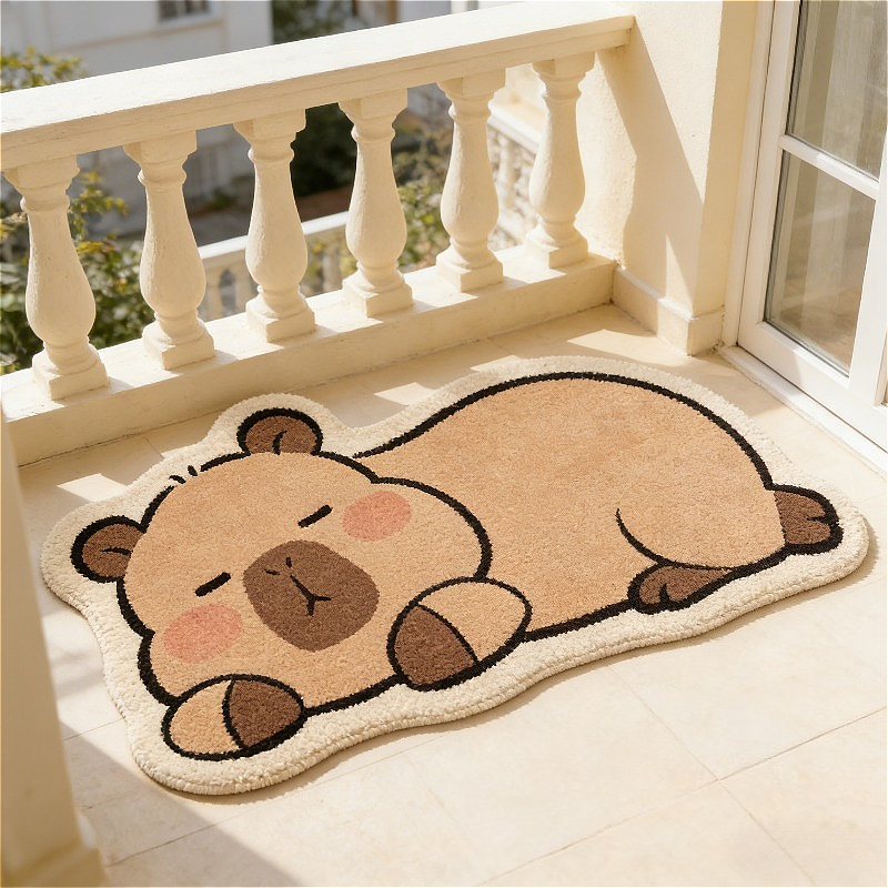 TEMU Faux Cashmere 800g And 9mm Cute Capybara Bedroom Bedside Plush Rug Cartoon Animal Sleeping Room Decoration Sofa Mat Brown Series Rest Room Study