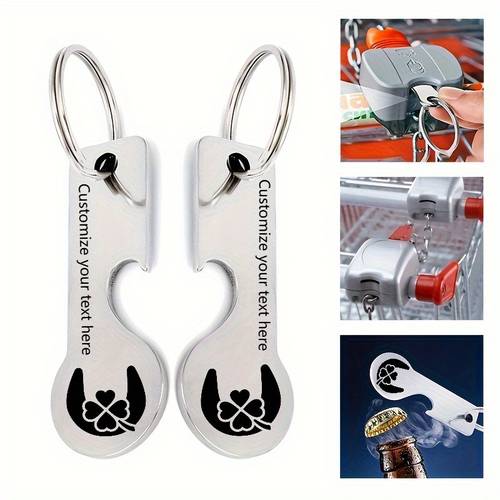 Artikelbild 15 stück edelstahl einkaufswagen schlüssel- flaschenöffner set - hochwertige laser-gravierbare supermarkt-token, diy schlüsselanhänger für einzelhandel, hochzeitsgeschenke, einkaufsmünzen (großbestellungsrabatt, keine werkzeuge/ausrüstung erforderlich)