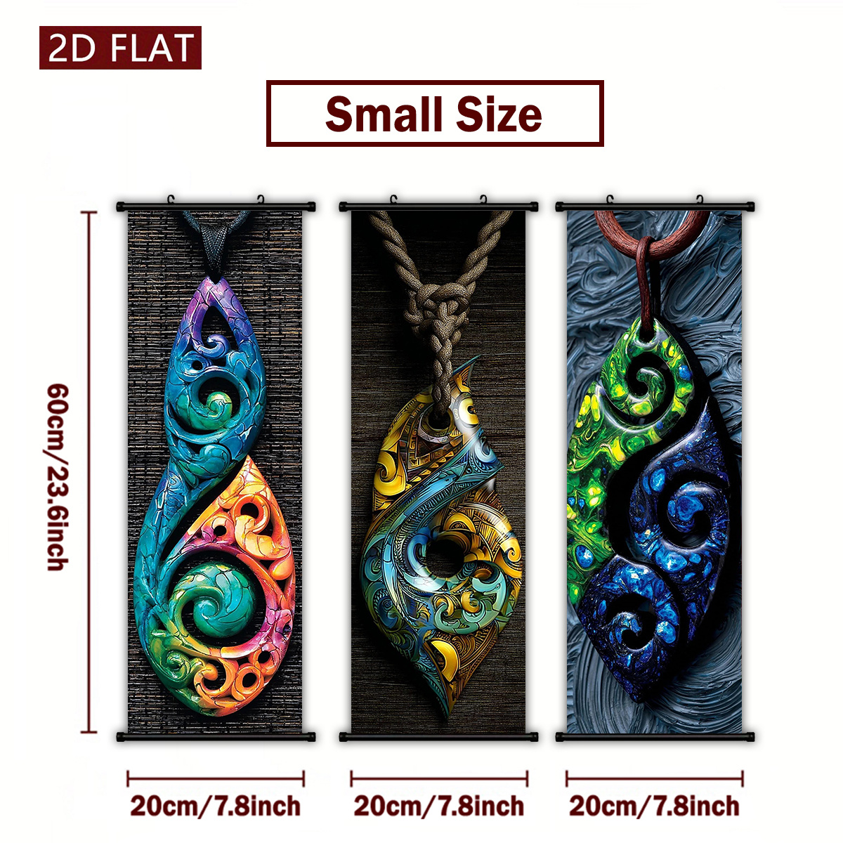 TEMU 2d Flat, 2d/flat-3pcs Tribal Style Colorful Pendant Plastic Scroll Hanging Painting High - Definition Printed Wall Art Modern Home Decor For