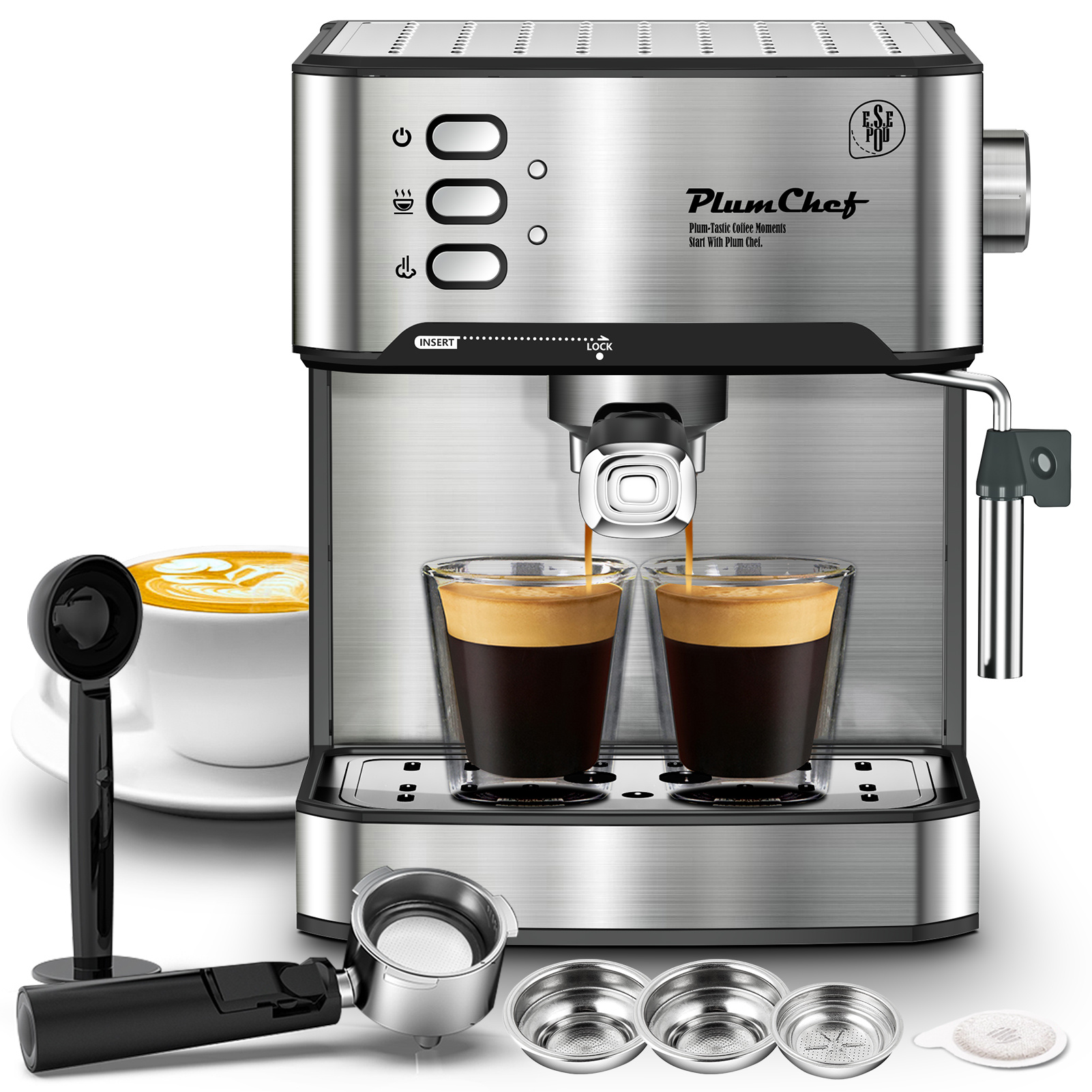 TEMU Coffee Espresso Machine Machine 20 Bar Pump Pressure Espresso And Cappuccino With Milk Frother Steam Wand 1.45l Water Tank For 950w Stainless