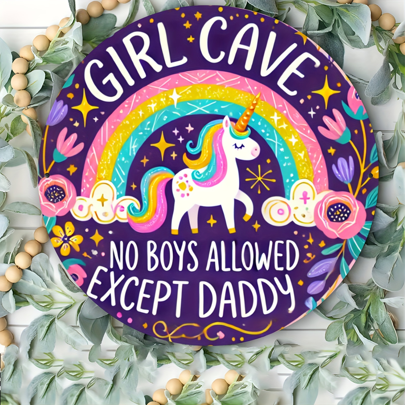 TEMU 2d Flat, Decorative Signs & Plaques1pcs 7.87x7.87inch Aluminum 2d Sign For Girls - 1pc, Girl Cave Rules Round Wall Decor, Allowed Daddy, Vintage