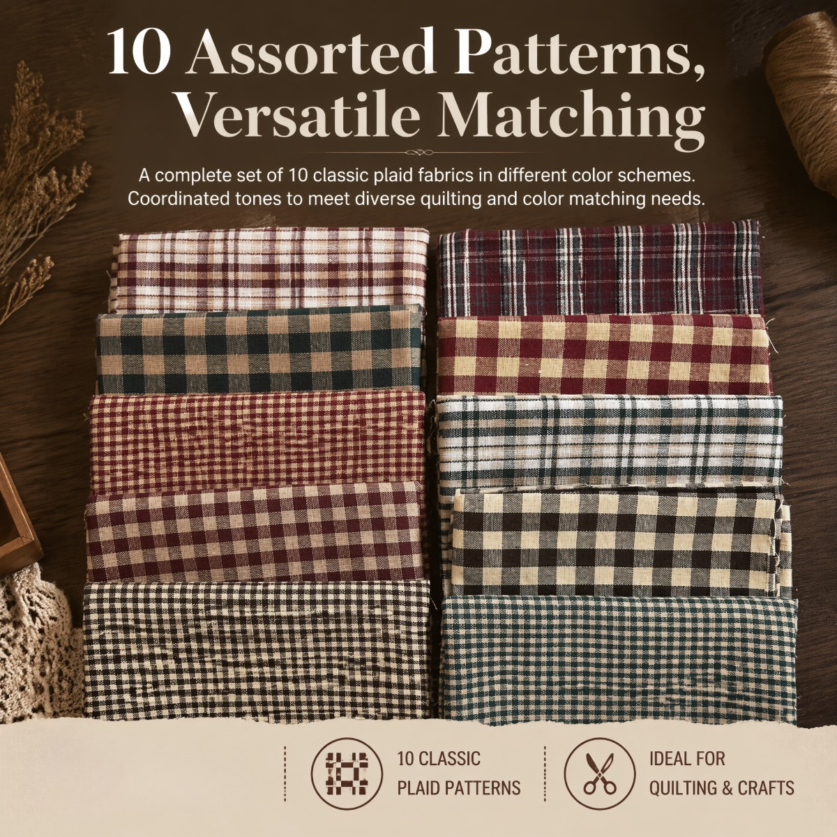 TEMU 8 X 8 Inches Christmas Vintage Plaid Quilting Squares Checkered Fabric Pack Rustic Pre-cut Christmas Red Check Cloth For (10pcs Set)