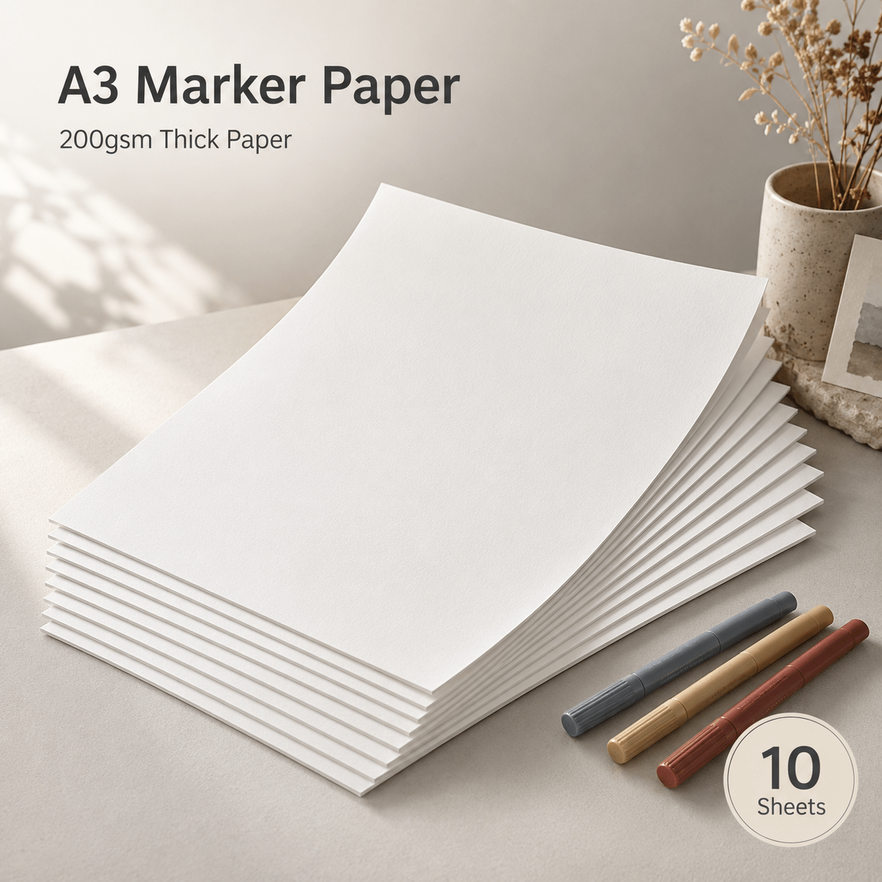 TEMU A3 Marker Paper 10 Sheets 200gsm Thick Heavyweight Drawing Paper Bleed Resistant No Ink Pen Through Acid-free Non-yellowing Sketch Paper For