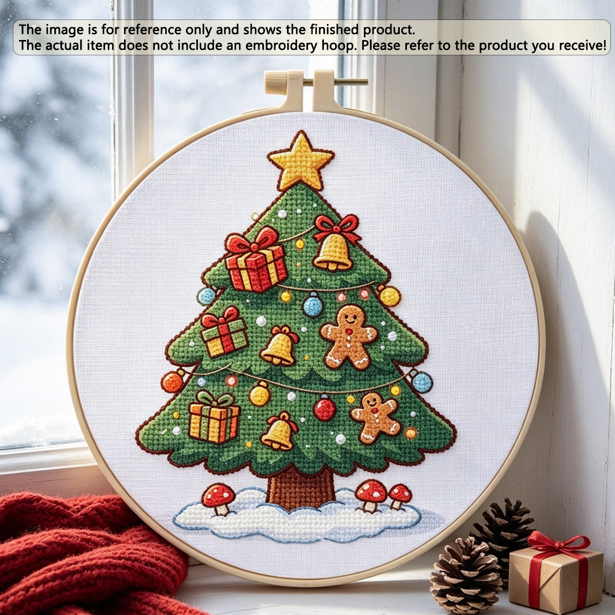 TEMU Point de Croix Noël, Broderie Panier de Noël, Motif Bougie et Lampe, Chalet de Noël, Point de Croix Arbre de Noël, Sac de Matériel Imprimé,