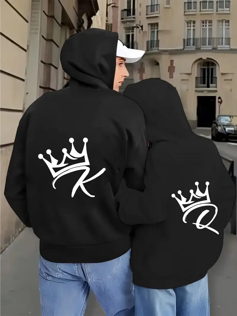 Sudadera Con Capucha 100% Algodón Para Parejas | Estampado King Y Queen | Conjunto A Juego Para Hombre Y Mujer