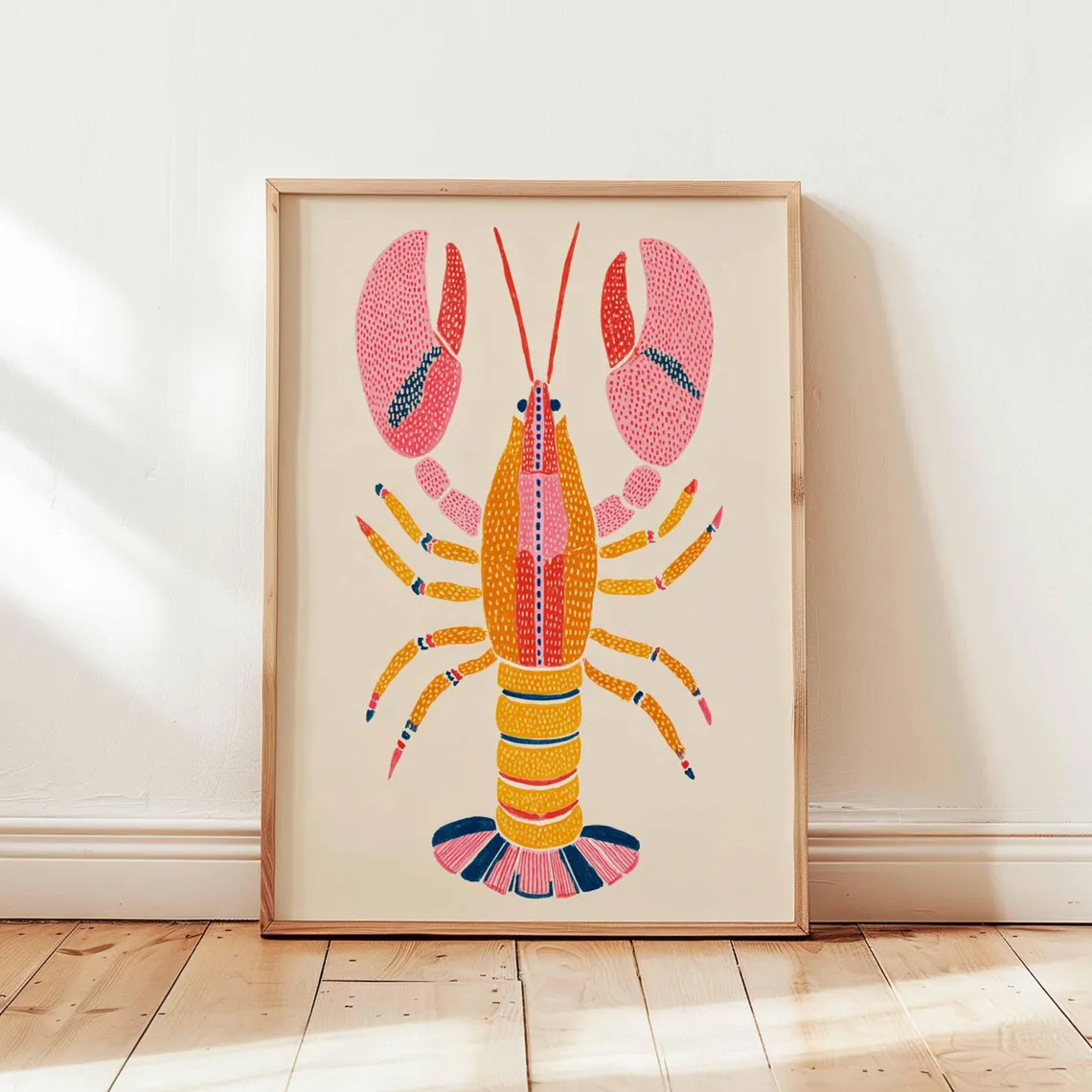 TEMU 2d Flat, 1pc, Wall Art, Vintage Poster, Colorful Lobster Poster Nautical Wall Art Print, Decor, Bright Illustration For Beach Or Home, Perfect