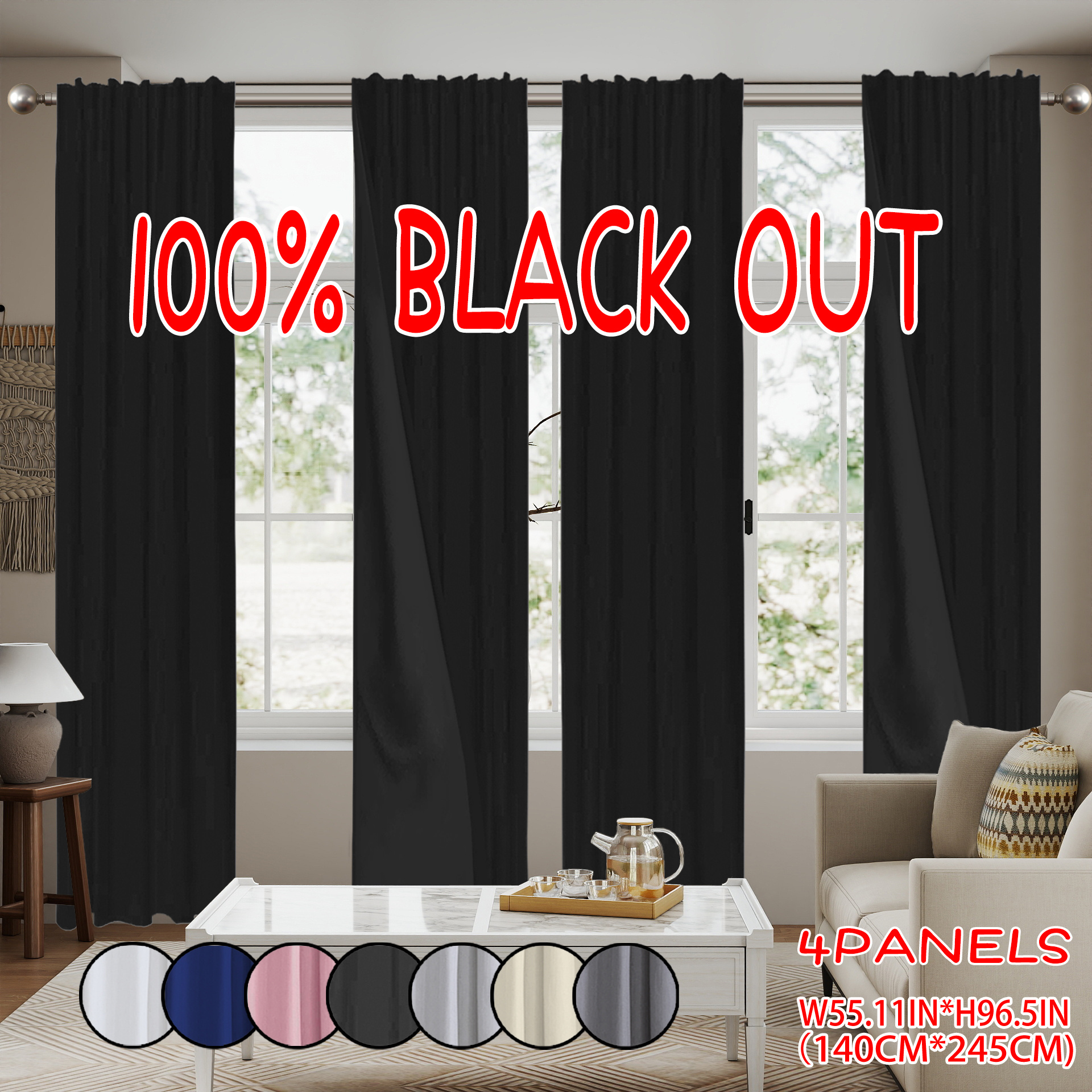 TEMU 4-panel Modern Thermal Insulating Blackout Curtain Panels Suitable For Privacy Shielding & Glare, Blocking Window Drapes With Top Rod Pocket,