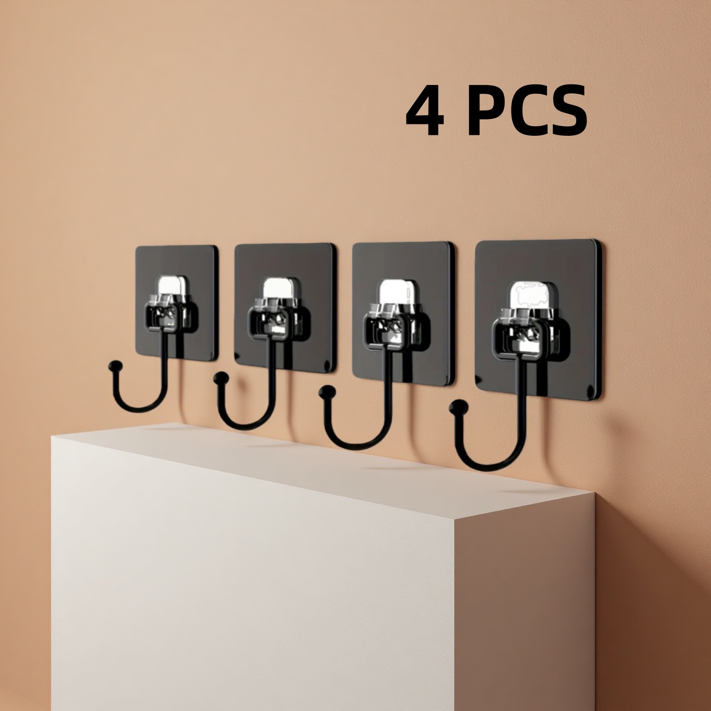 TEMU 4-pack Fashionable Black Self-adhesive Wall Hooks - Heavy Duty, Waterproof, - Perfect For Hanging Coats, Towels, Keys In Bathroom And Kitchen -