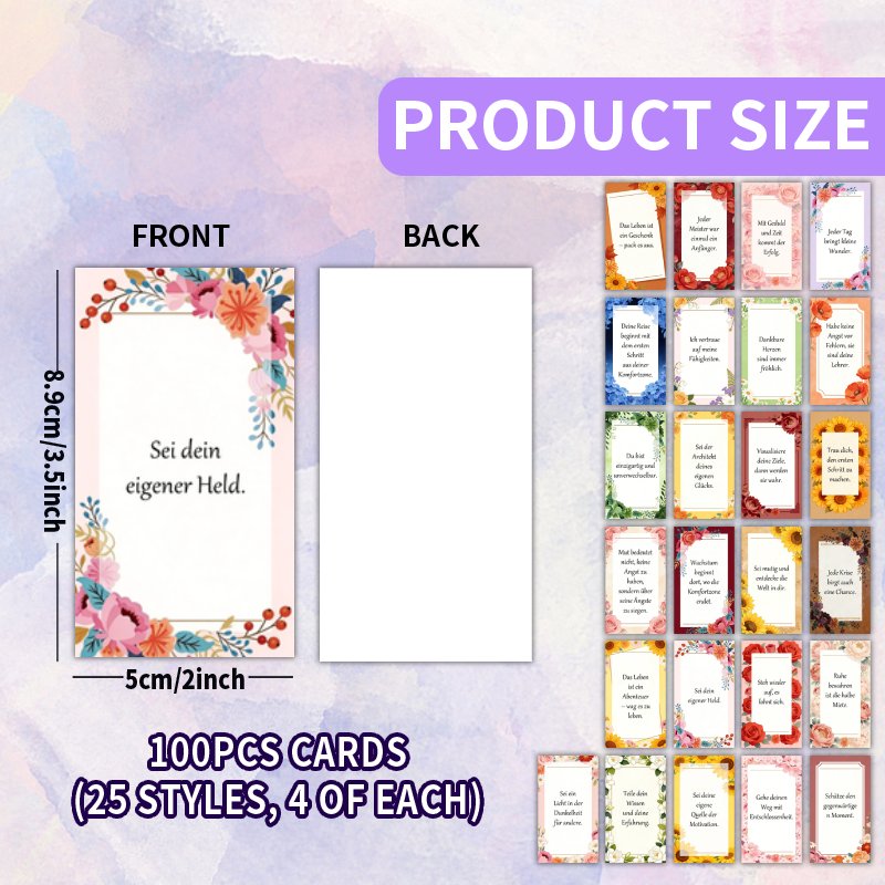 TEMU Set Of 100 Cards Featuring A German Vintage Floral Border, With Themed Inspirational Quotes. Includes 25 , Perfect For , Family, Festivals, And
