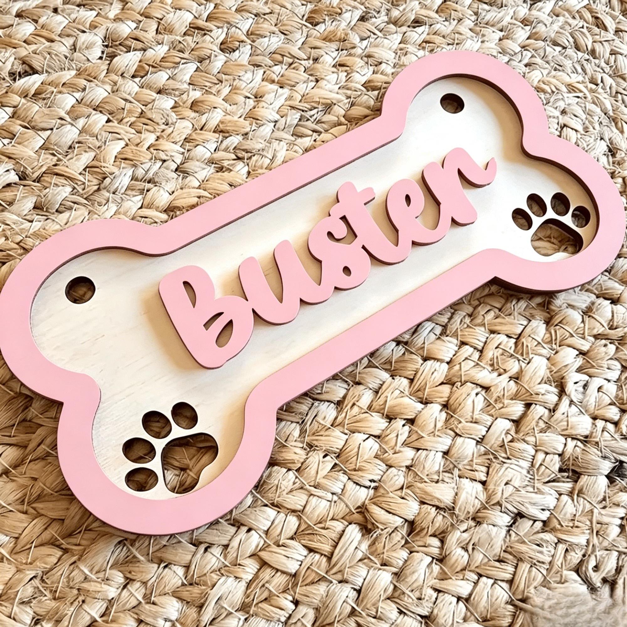 TEMU [2d Flat] Custom Personalized Dog Bone Name Tag With Paw Print, Acrylic Nameplate Home Decor, Dog House Nameplate Or Wall Hanging, Modern