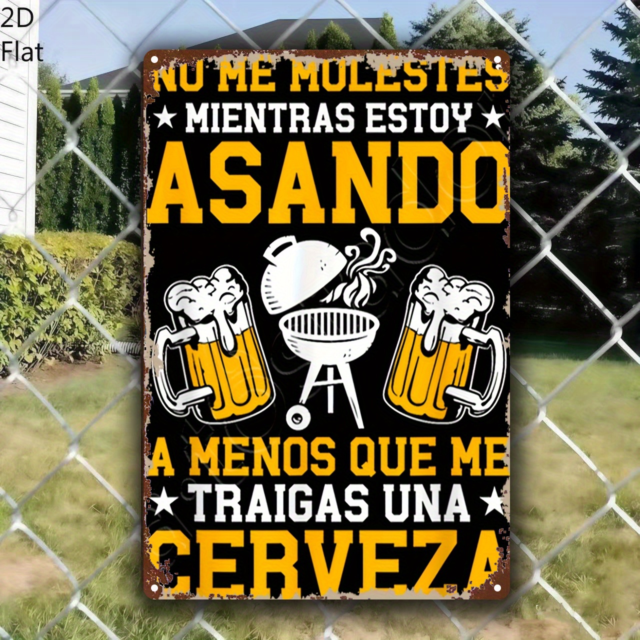 TEMU Letrero Metálico 2D, 1 pieza, Humorístico para BBQ Española - Construcción de Hierro - Decoración Retro para Parrilla con Design de Jarra de