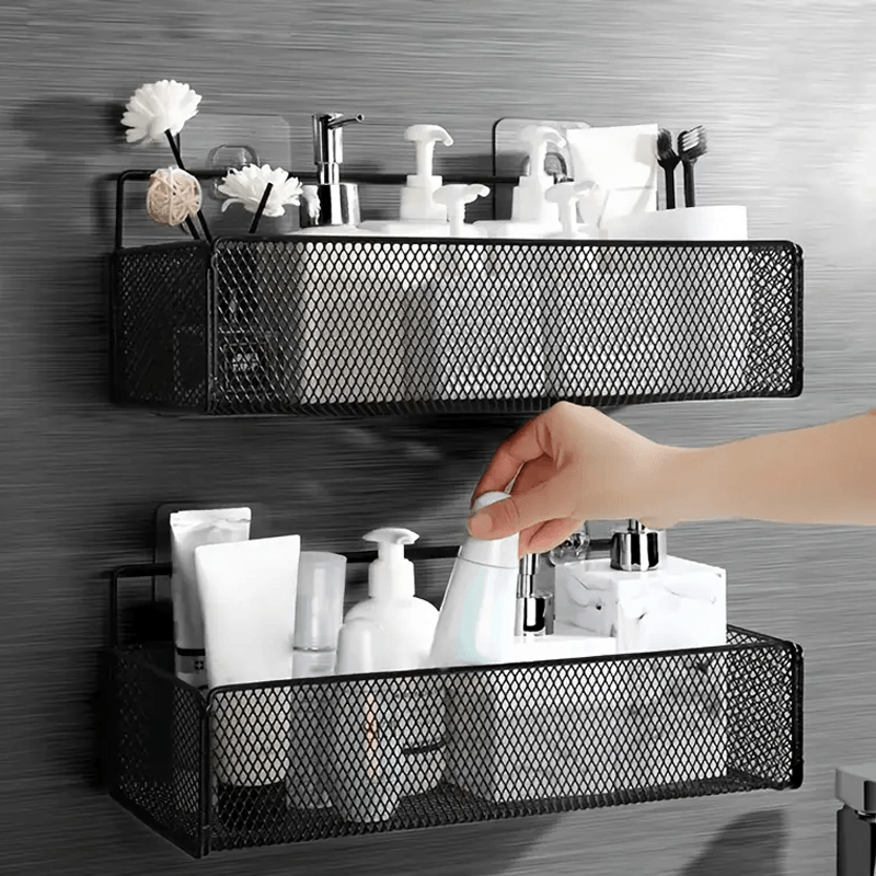 TEMU 2pcs Bathroom Stainless Steel Shelf, Wall Hanging, Non-tracking Stickers For Bathroom, Balcony, Kitchen And Toilet Storage, Wall Mounted