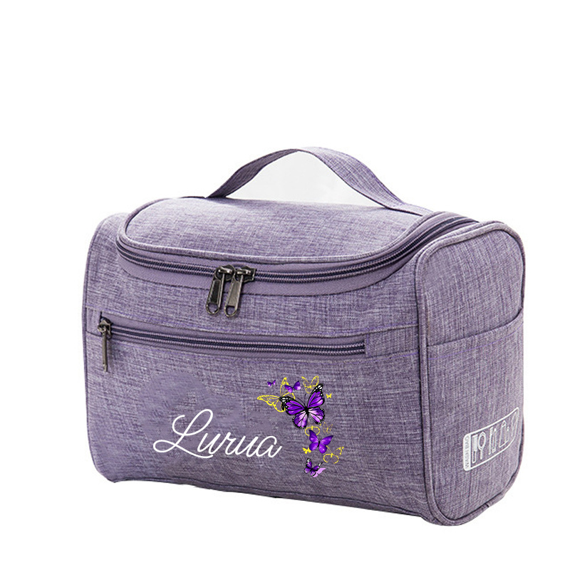 TEMU Custom Name Women's Polyester Makeup Bag - Large Foldable Lightweight Travel Cosmetic Pouch With Top Handle And High-quality Zipper Closure,