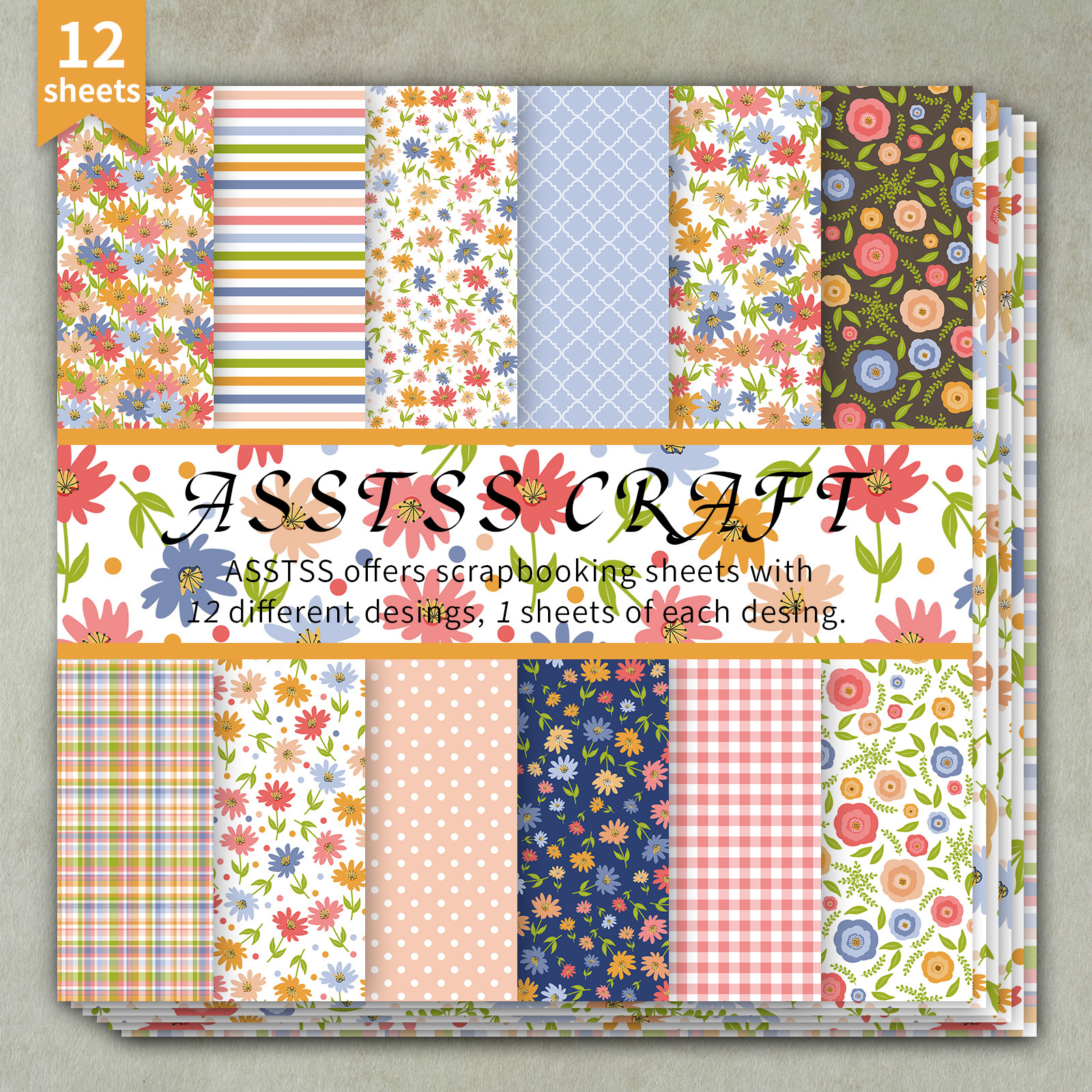 TEMU Bloc de papier de scrapbooking ASSTSS 12 feuilles 6*6 pouces, fournitures de papier de support style floral pastoral frais, carton épais pour
