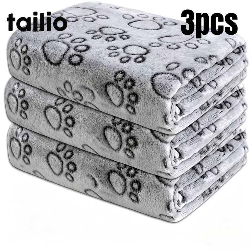 TEMU 3pcs Ultra-super Soft And Print Dog Blanket - A Comfortable And Warm Sleeping Mat For Puppies And Adult Dogs, Made Of Soft Polyester Fiber, In