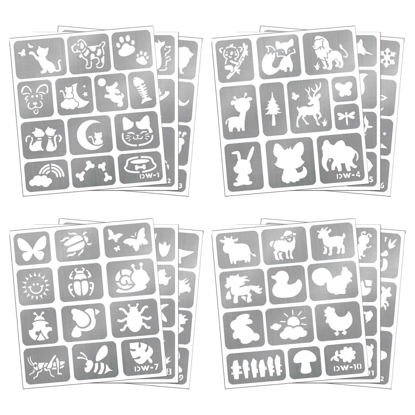 Image of Animal Tattoo Stencils - 12 Reusable Sheets With , Dinosaurs, Unicorns & 100+ Animal Designs For Temporary Body Art, Party Favors