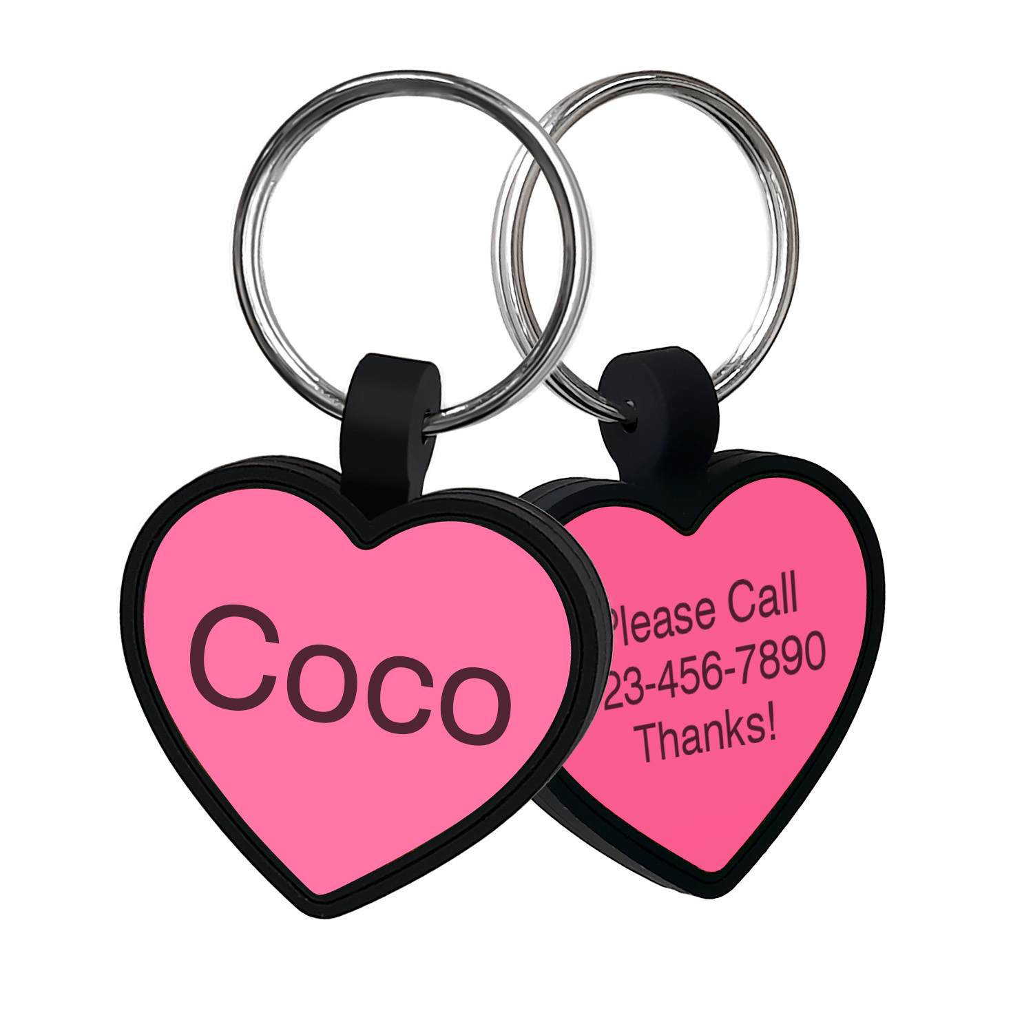 TEMU Custom Double-sided Heart Shaped Silicone Dog Tag, Quiet No Noise Pet Id Tag With Black Border, Neon Silicone Tag For Dogs Cats, Personalized