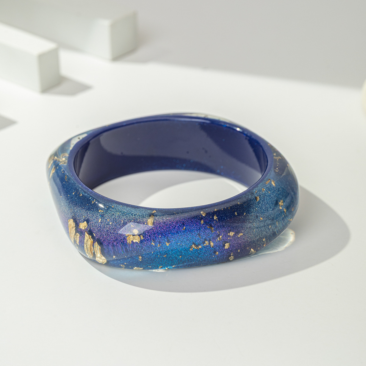 TEMU Bracelet géométrique irrégulier en résine bleue pour femme, bracelet de bras haut de gamme de style vintage, bijou au design