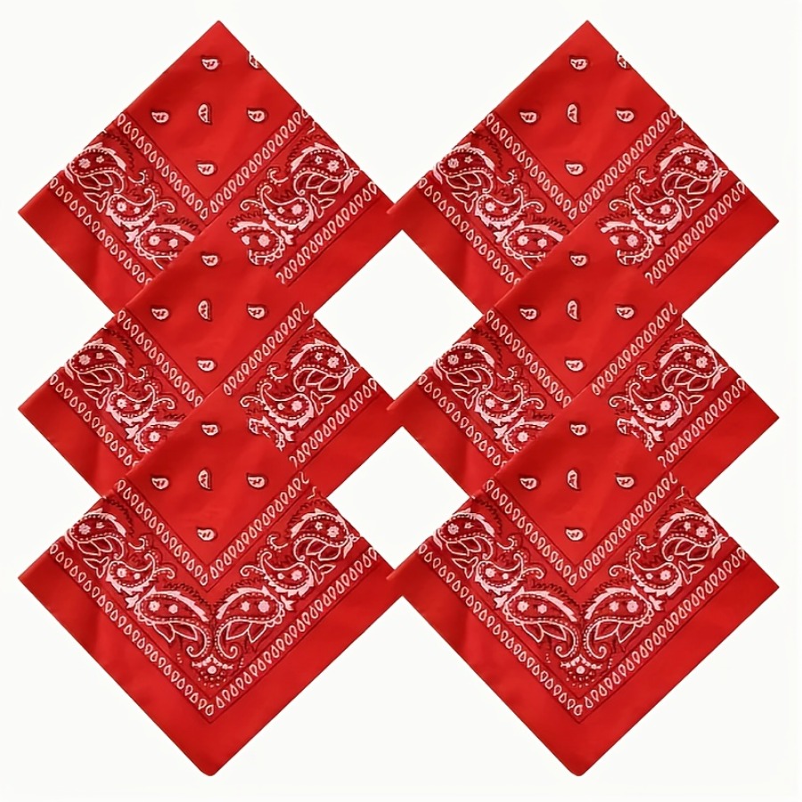 TEMU 6pcs Set Of Fashionable Red Pattern Square Bandanas, Unisex Multifunctional Headscarves, Suitable For Riding, Motorcycle Riding And Outdoor