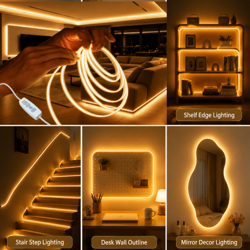 TEMU Cob Vanity Light, Usb Powered Cob Flexible Strip Light, 3-color Dimming Adjustable Brightness, Adhesive Installation, Ambient Lighting For
