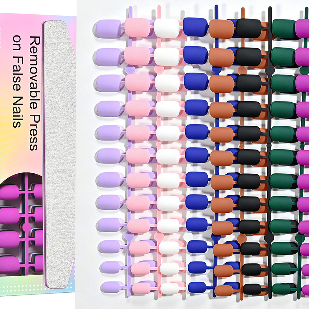TEMU 192pcs Short Square Full Cover Fake Nail Tips With Nail File Matte Mixed Color Ballet False Nails Extension For Women Wearable Press On Nails