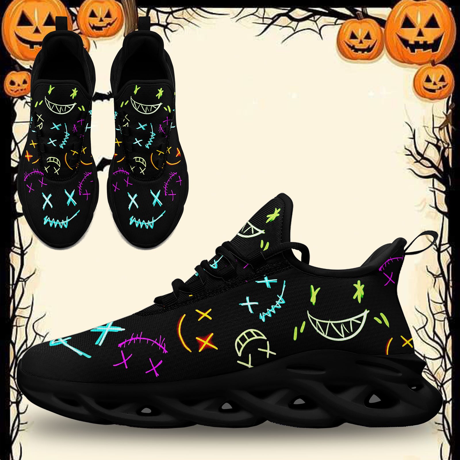 Leichte Herren Freizeitschuhe im Halloween-Design mit lustigen Graffiti, bequem und atmungsaktiv für den täglichen Gebrauch, Outdoor-Aktivitäten, lässige Paar-Schuhe zum Spazierengehen