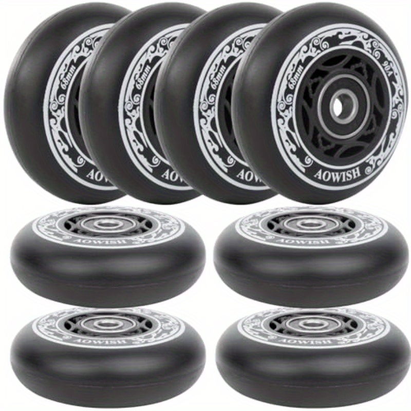 RaceBon 8-Pack Inline Skate Wheels 80mm Hardness 85A Polyurethane Replacement Wheel With 608ZZ Bearings (Black-Gray