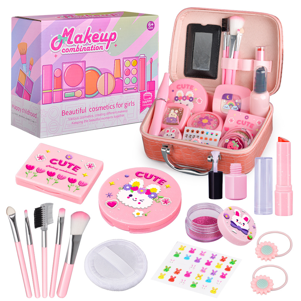 Girls Non-Toxic Makeup &   Toy Set with Pink Vanity Case - Complete Pretend Play Cosmetic Kit with  , Brushes, Lip Gloss, Blush, Eyeshadow, False Nails & Nail Polish - Birthday/Christmas/Halloween Gift for Girls (Ages 4+) - Safe Chemical-Free Role-Play Set with Storage Box, Makeup  , and Heart-Shaped Accessories for Creative Play