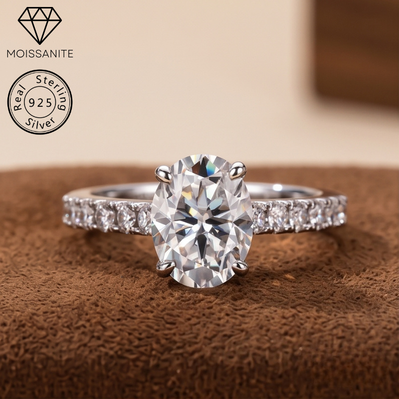 Women's 1/2/3 Carat 925 Silver White Oval Moissanite Ring