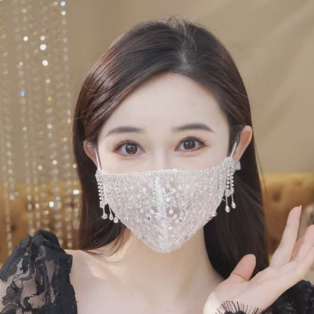 TEMU レトロ レース刺繍 夏用 伸縮性保護ベール 通気性タッ 仮面舞踏会パーティー デーギフト 伸縮性イヤーループ アウトドアウェア用 (手洗い可)