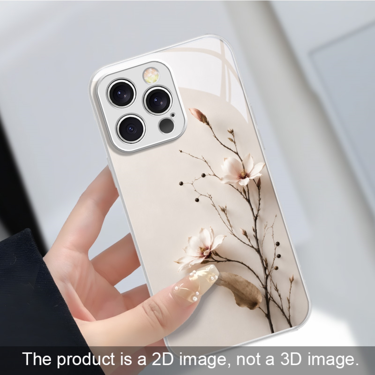 TEMU Phone Case: Silvery Tempered Glass 2d Printed Pattern Phone Case, Suitable For Iphone 17/16/15/14/13/12//pro Max/ , Floral Pattern, Realistic