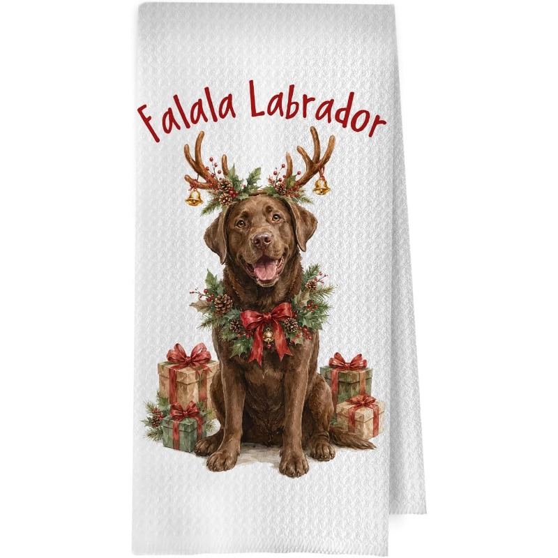 TEMU 1 pièce Serviette de cuisine Labrador Chocolat, convient pour cadeaux de Noël, torchons réutilisables avec imprimé Labrador moderne, lavable en