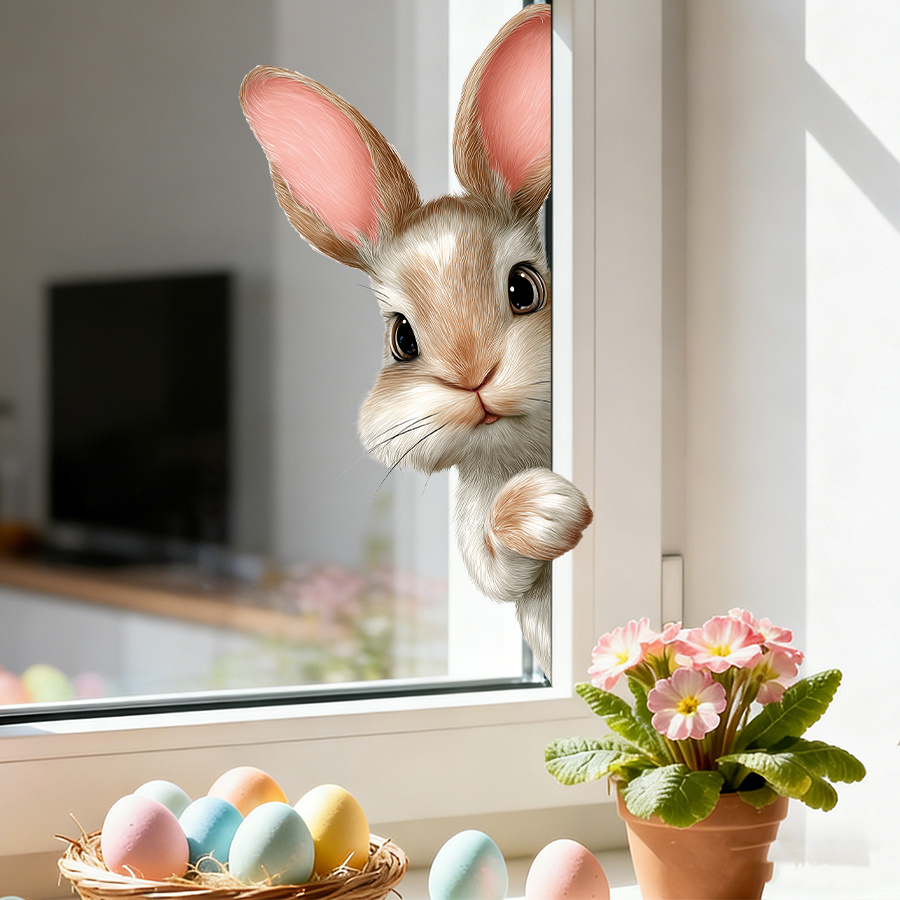 Realistic Bunny Window Stickers, Static Cling Vinyl Stickers, Suitable For Decorating Bedroom And Living Room Window Glass, Reusable Spring And Summer Animal Decorations
