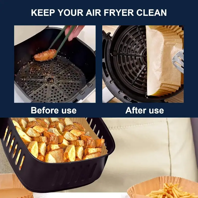300pcs extra large 7.9x7.9 inch air fryer baking paper liners - heavy duty parchment sheets with rounded corners, compatible with instant pot, oven, microwave, toaster oven, for easy - individually wrapped for freshness - ideal for meal prep, parties, large families - compatible with 5-8 fryers (300 count) - food grade & silicone coating, disposable, proof, 1.77 inch thick, for air fryers, ovens, microwaves, steamers, cookers, Product details 3