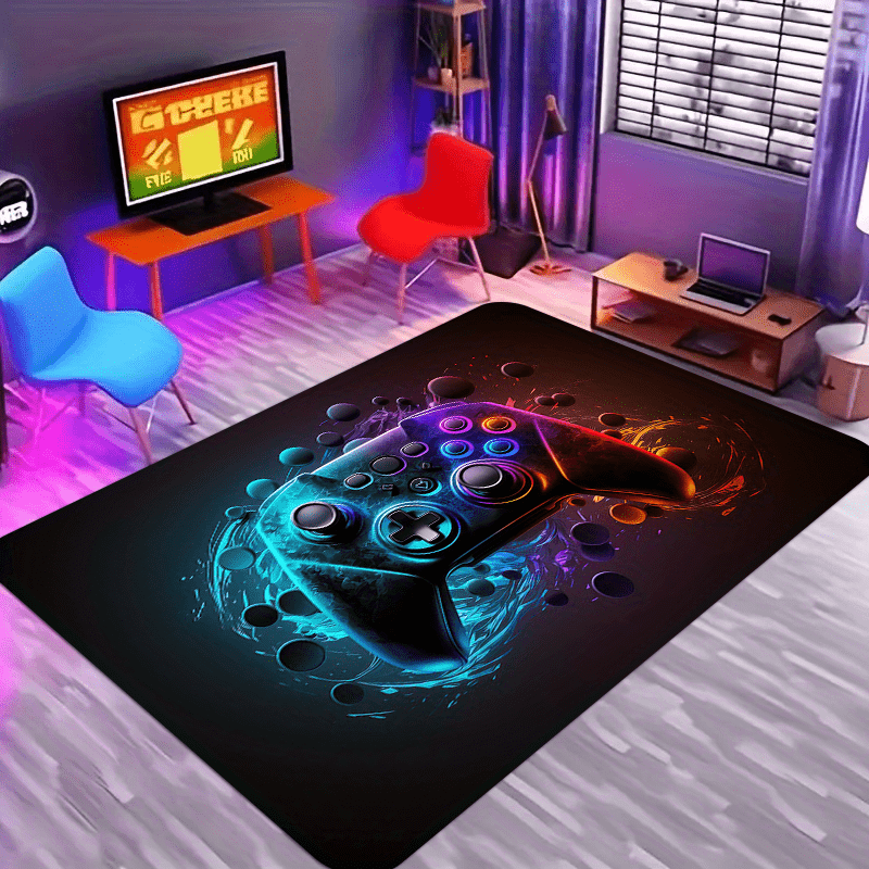 Modern Gaming Controller Design Mat Purple Polyester Machine-Washable  Mat for Boys' Bedroom, Gaming Room, Entryway, Kitchen Living Room Decor, 