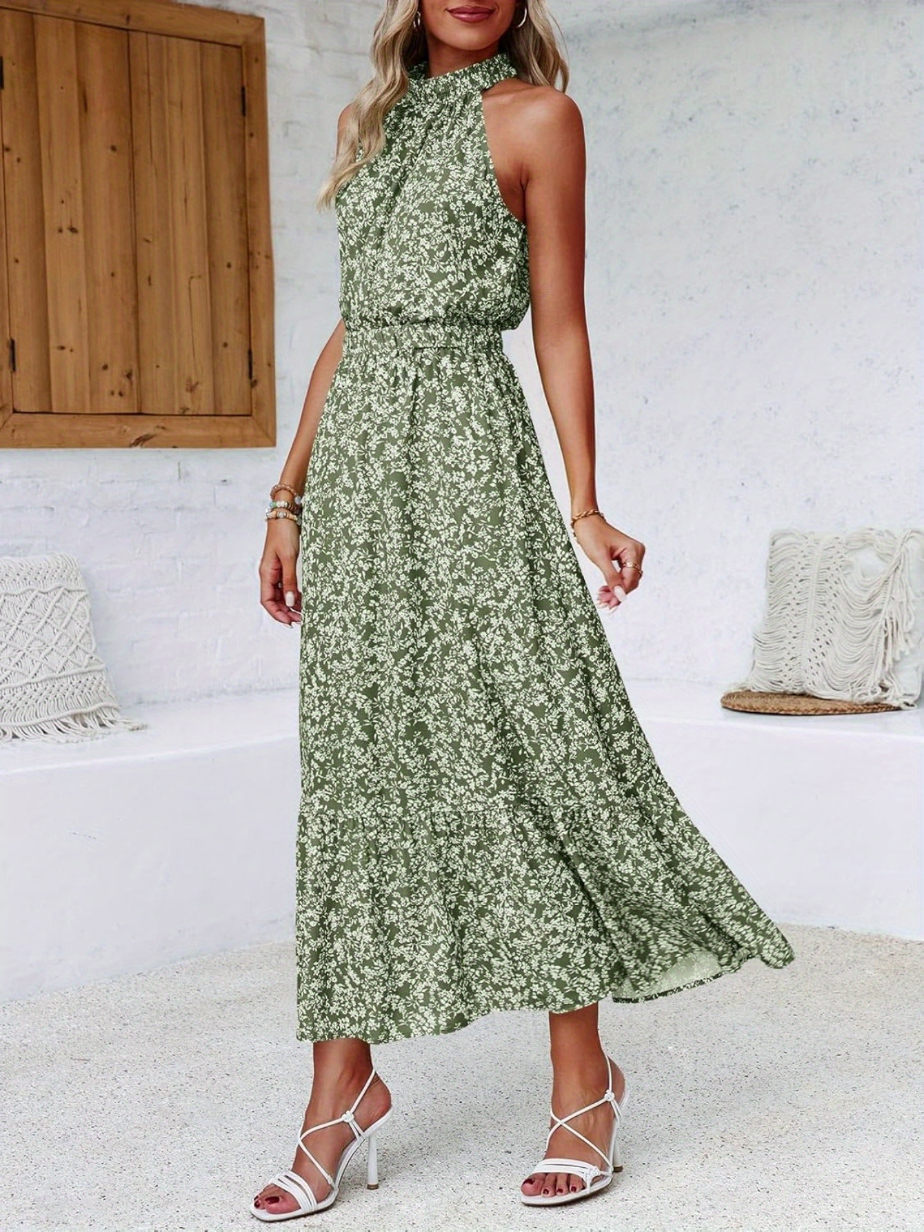 sleeveless women halter floral boho sun vacation long maxi - Temu