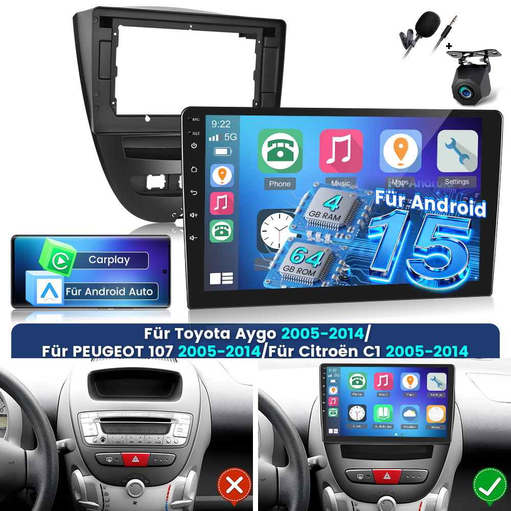 Image of 8core 6gb+128gb 15 With Carplay For Aygo, For , And For C1 (2005-2014). This Car Stereo Features .1-inch Ips Touch Screen, And Auto, Navigation, Wifi, Equalizer