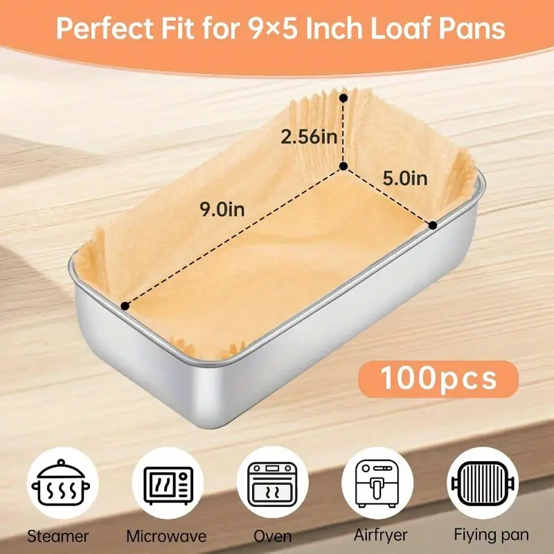 9x5 inch pre- parchment paper loaf pan liners - disposable bread baking sheets for toast, cakes, banana breads - , heat distribution, home & professional kitchens, bread baking supplies, kitchen essentials, liner, durable kitchen item Product details 5